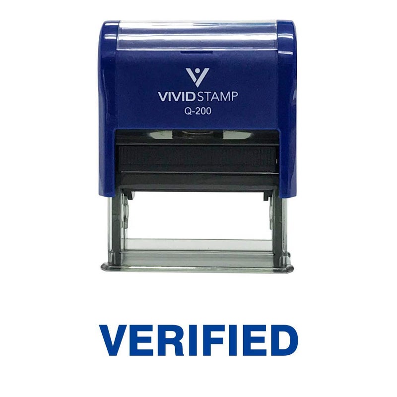 Vivid Stamp Verified Self Inking Rubber Stamp (Blue Ink) - Medium - Image 1